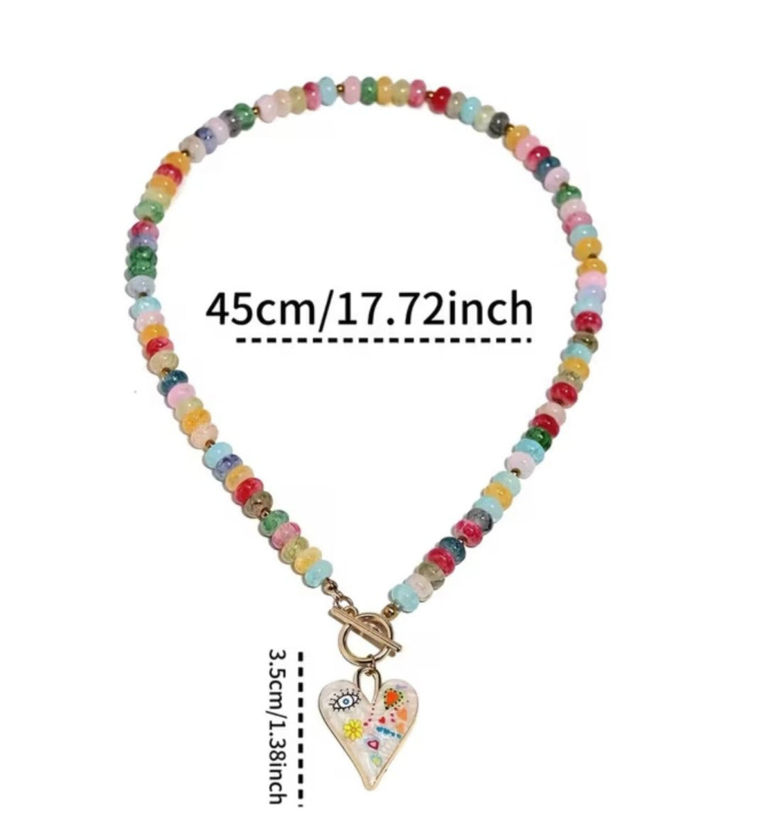 Bohemian style colorful beaded heart pendant necklace