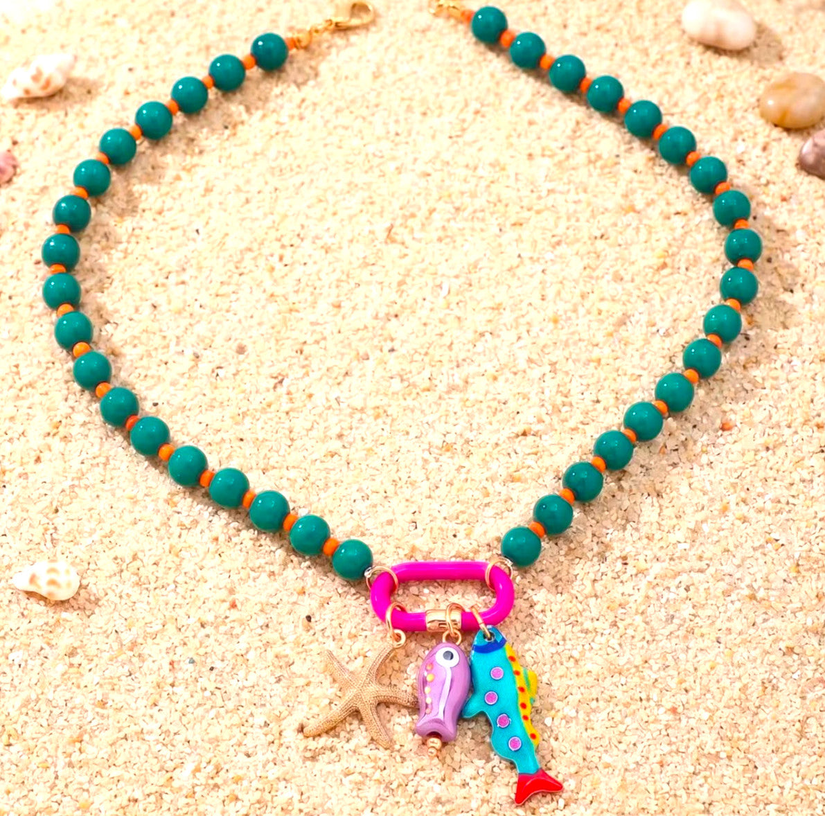 Ocean Charm Beaded Necklace green