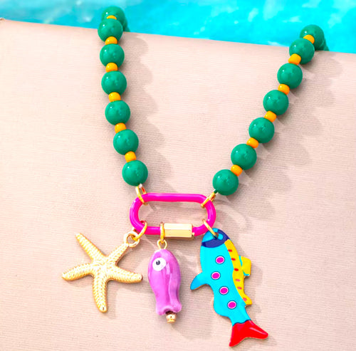Ocean Charm Beaded Necklace green