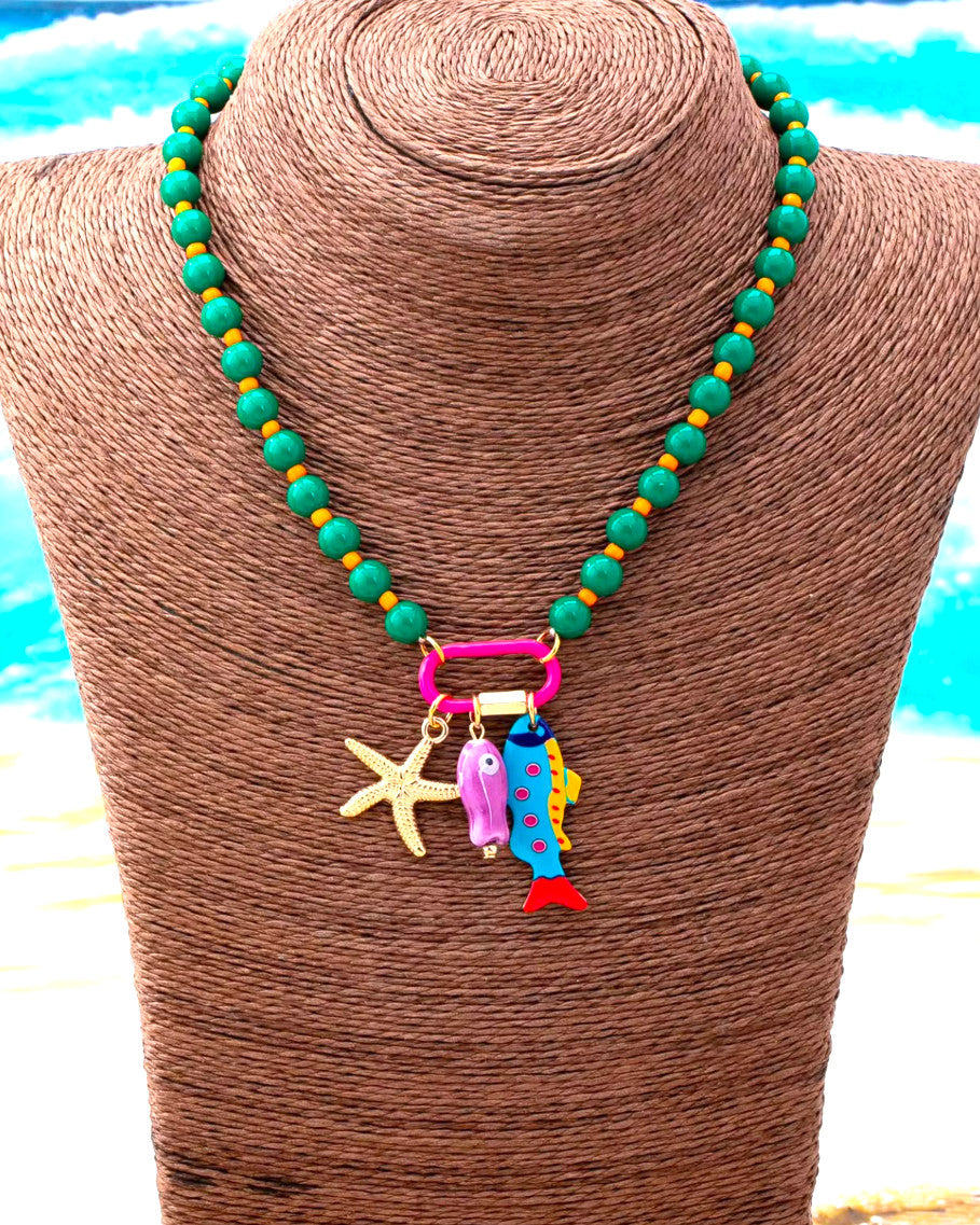 Ocean Charm Beaded Necklace green