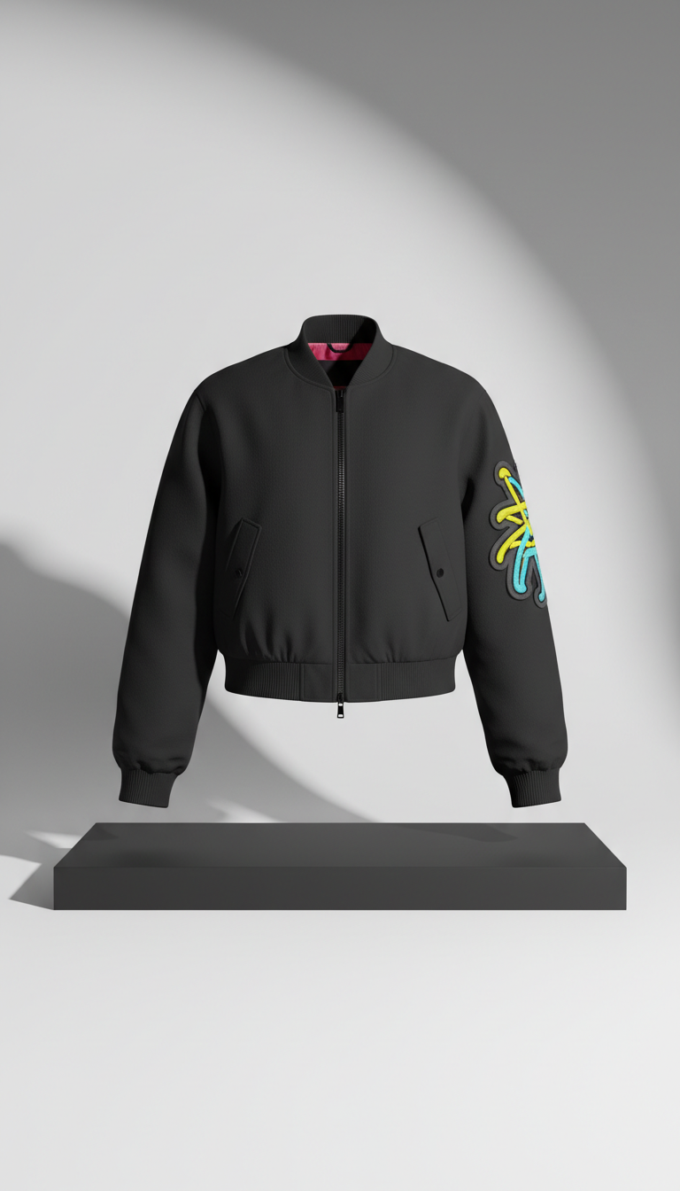 Graphic Bomber Jacket With Satin Finish