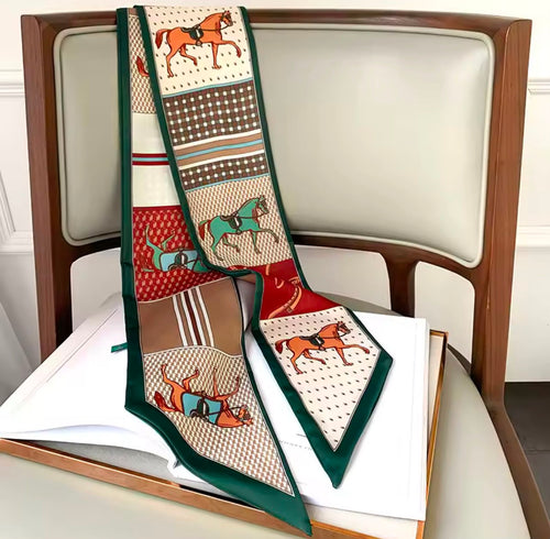 horse retro long thin scarf belt headband green colorful