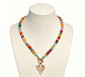 Bohemian style colorful beaded heart pendant necklace