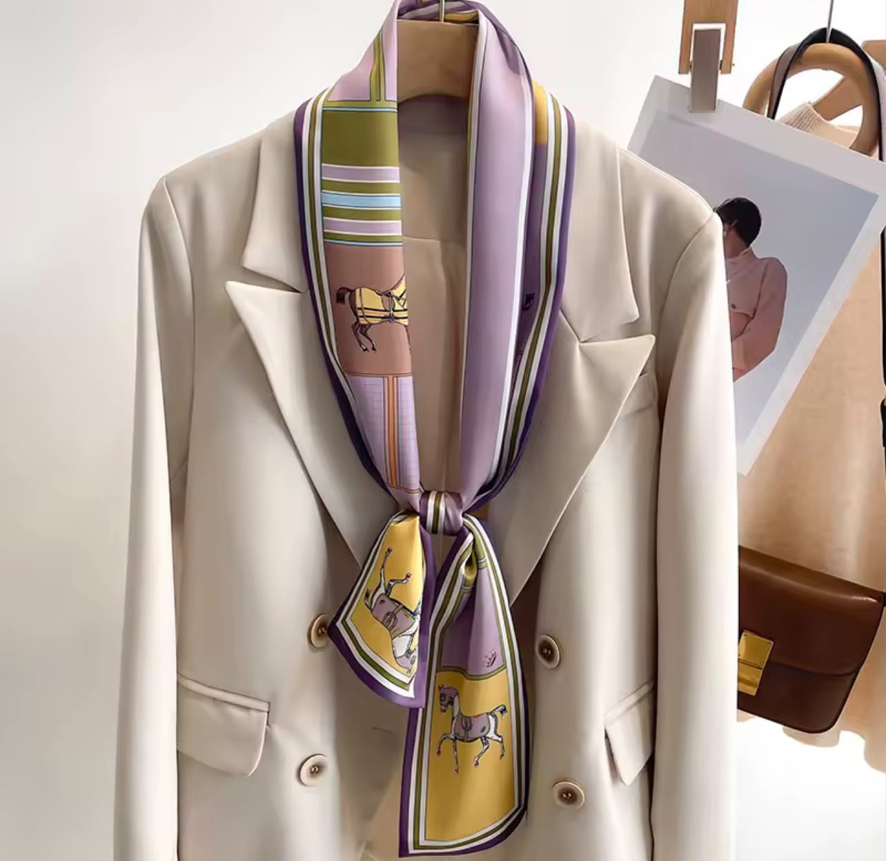 Silky Long Multi‑Wear Scarf colorful horse retro vintage