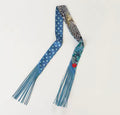 Blue polka dot vintage retro thin scarf tassel luxury fringe twilly